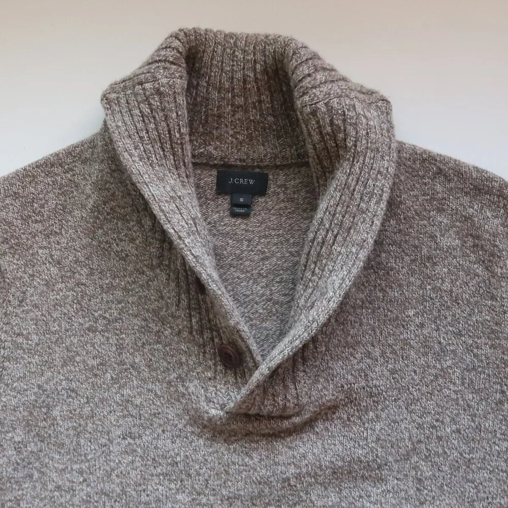 J.Crew Men's Marled Lambswool Shawl Collar Pullover Sweater Long Sleeve Cozy S
